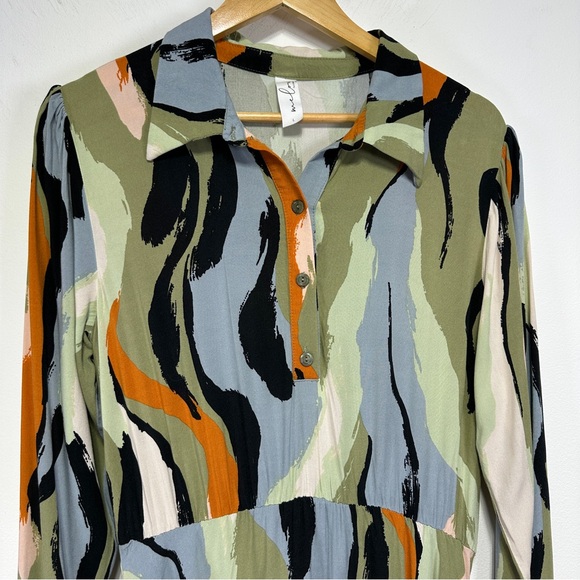 Melow Par Melissa Bolduc Hakima Dress 70s Abstract Print Viscose Size L - Picture 2 of 7